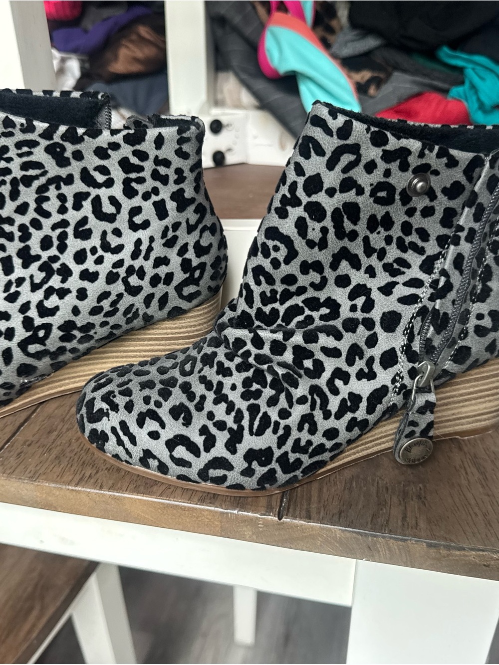 Leopard Print Gray Suede Ankle Booties